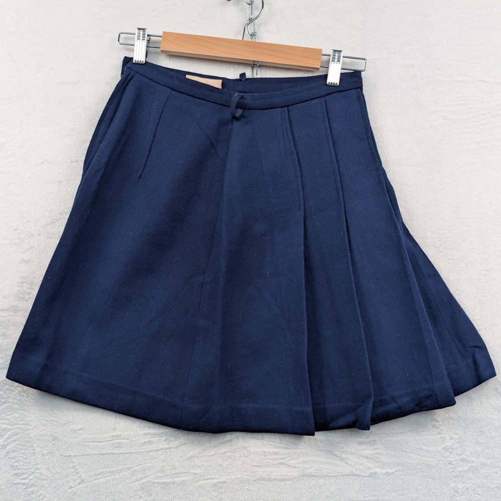 VTG Donnkenny Skirt Junior 13/14 Navy Blue Midi Preppy Wool Pleated Academia 70s